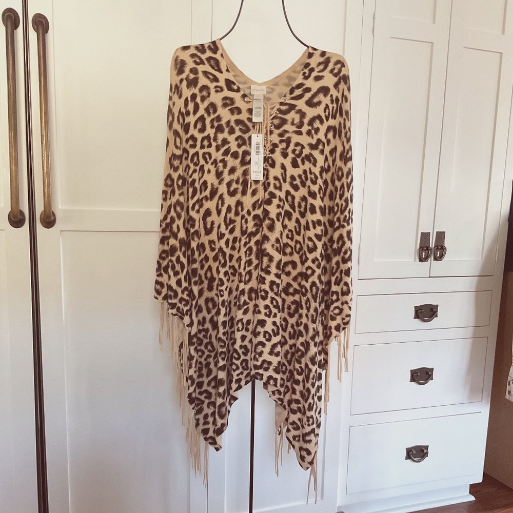 Final sale KNIT LEOPARD PONCHO NEW NWT O/S  S/M/L/ L LACEUP NEW